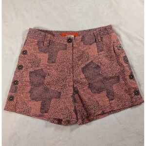 Cartonnier Anthropologie Shorts Coral Pink‎ Patterned Button Accent High Waist